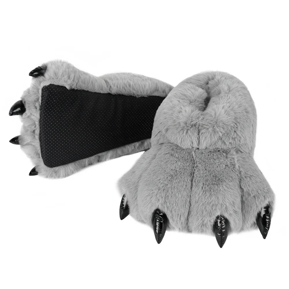 1 Pair Furry Animal Claw Paw Slippers Adults Unisex Cozy Plush Slippers Fun Costume House Footwear Novelty Bear Paw Lolita Shoes