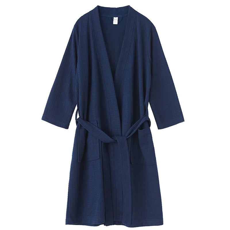 Spring and Summer Waffle Bathrobe Men and Women Sauna Clothing Sweatshirt Robe Men's Water-Absorbent Quick-Drying Homewear