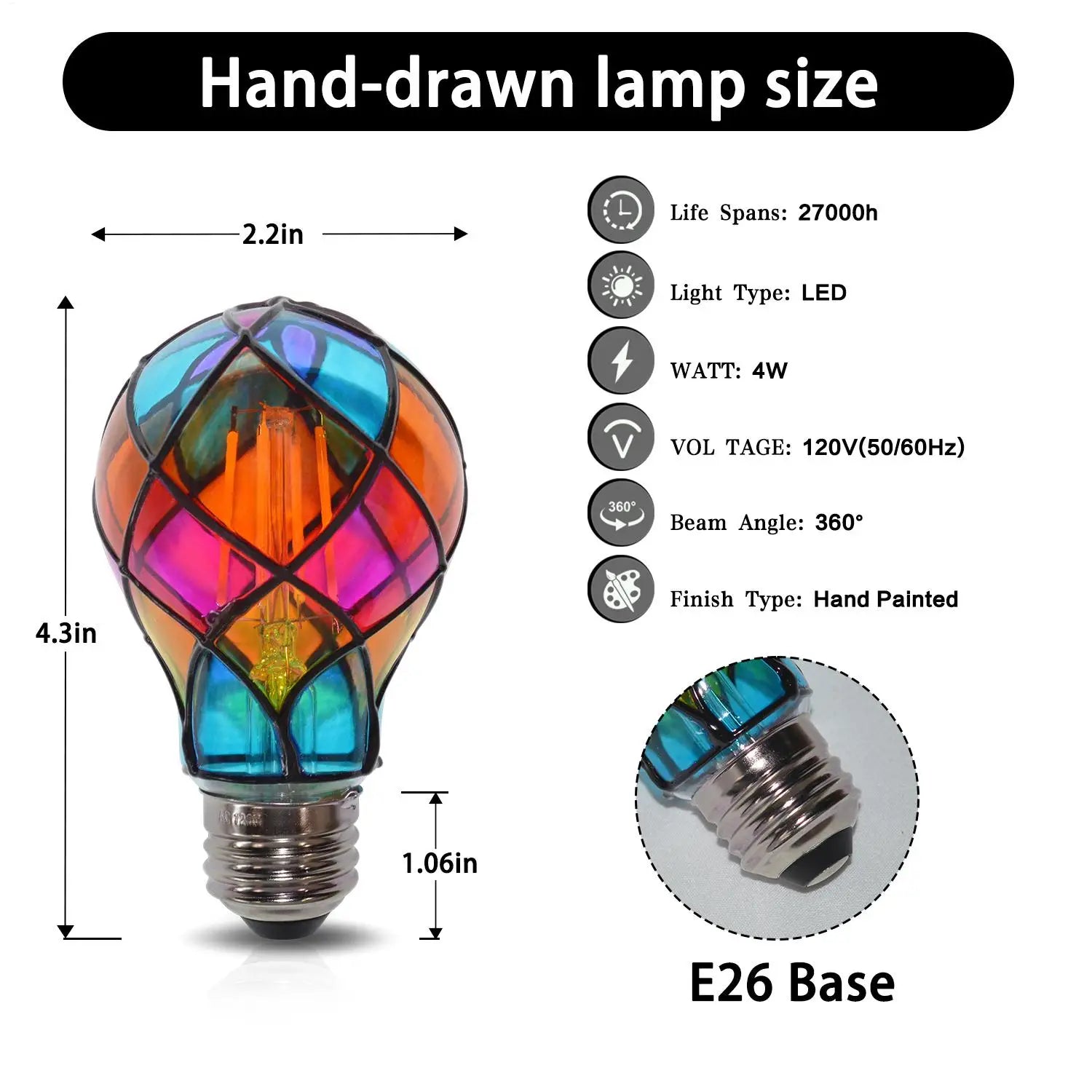 Stained Glass Light Bulb E26 E26 4W 120V Colorful LED Romantic Lighting For Christmas Party Festive Bedside Lamp Indoor decor
