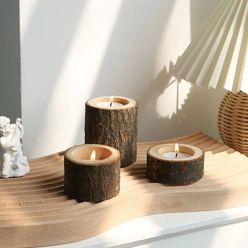Set of 3 Vintage Wooden Candle Holders, Tree Stump-shaped Scented Candle Base, Home/Wedding/Holiday Decor