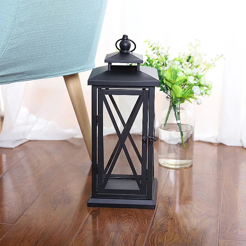 Windproof Lantern Glass Candle Holders Metal Large Black Wedding Modern Design Moroccan Candlestick Decoracion Hogar Home Decor