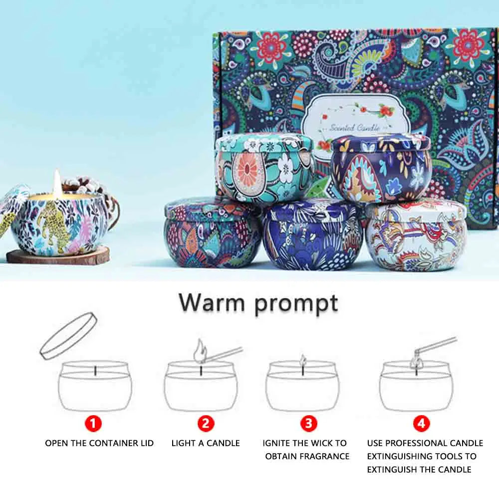 1 Box of 6 Tin Can Candle Set Soy Wax Essential Oil Dried Floral Scented Candle Gift Set Wedding Birthday Gift Home Decoration