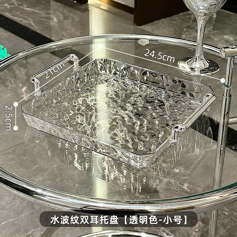 1pc Acrylic Tray Rectangle Tray With Handles Household Tea Tray Board Desset Food Home Living Room Water Cup Trays Desktop Decor