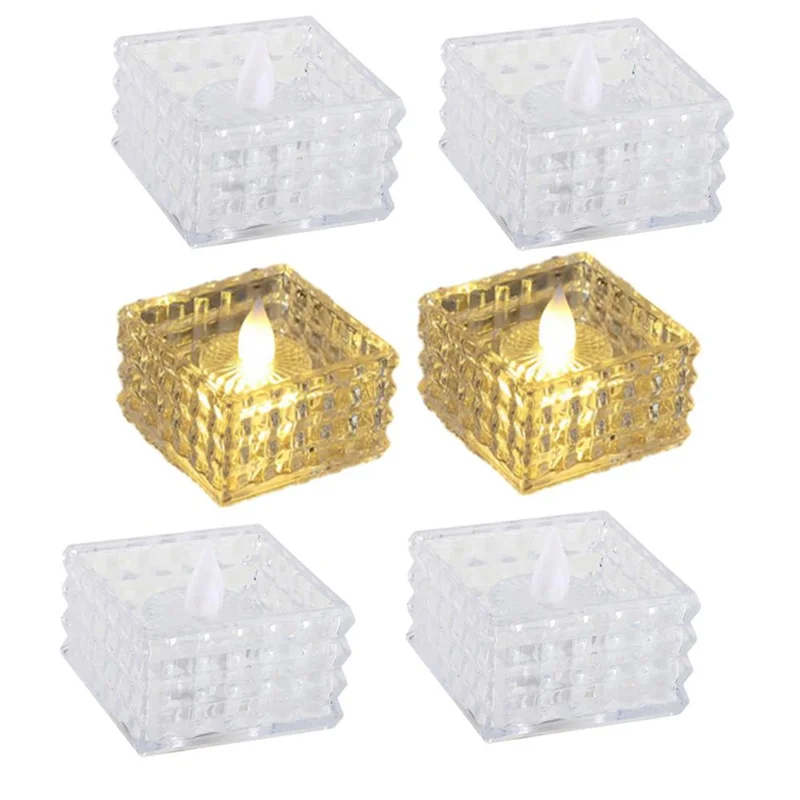 RALCA-Candle Lights 6Pcs Cube Led Tea Lights Candles Electric Flameless Candles Fake Home Decorations For Wedding Halloween
