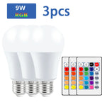 16 Colors RGB Bulb LED Multicolor Bulb E27 220V Household Lighting Dimmable 24 Key Remote Control Smart Lamp Atmosphere Light