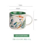 Floral Glaze Ceramic Mug 450ml Flower Bird Coffee Tea Cup Household Large Capacity Breakfast Mugs Business Gift Mugs Coffee Cups