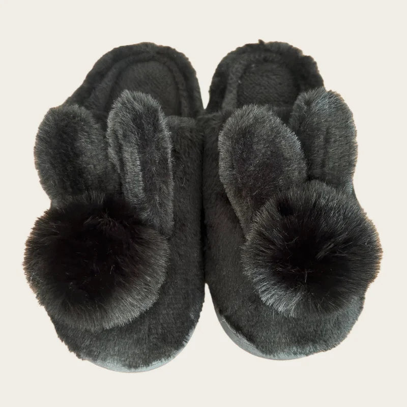 Cotton Slippers for Women with Rabbit Design Thick Soled Cold Proof Warm Indoor House Shoes Non Slip Comfort