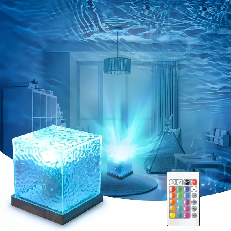 16 Colors Ocean Wave Water Projector Light Touch LED Night Light Remote Dimmable Auto Rotating USB Powered Gift Party Decoration