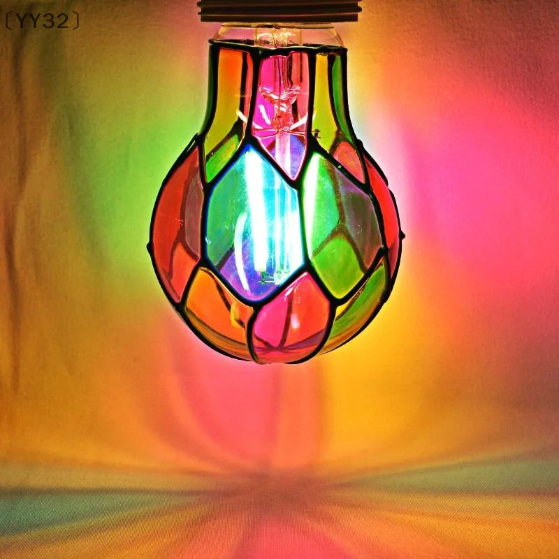 〔YY32〕Stained Glass Light Bulb 4W ST64 LED Light Bulb Painted Glass E26 Base Mosaic Night Lamp Home Decor Romantic Atmosphere