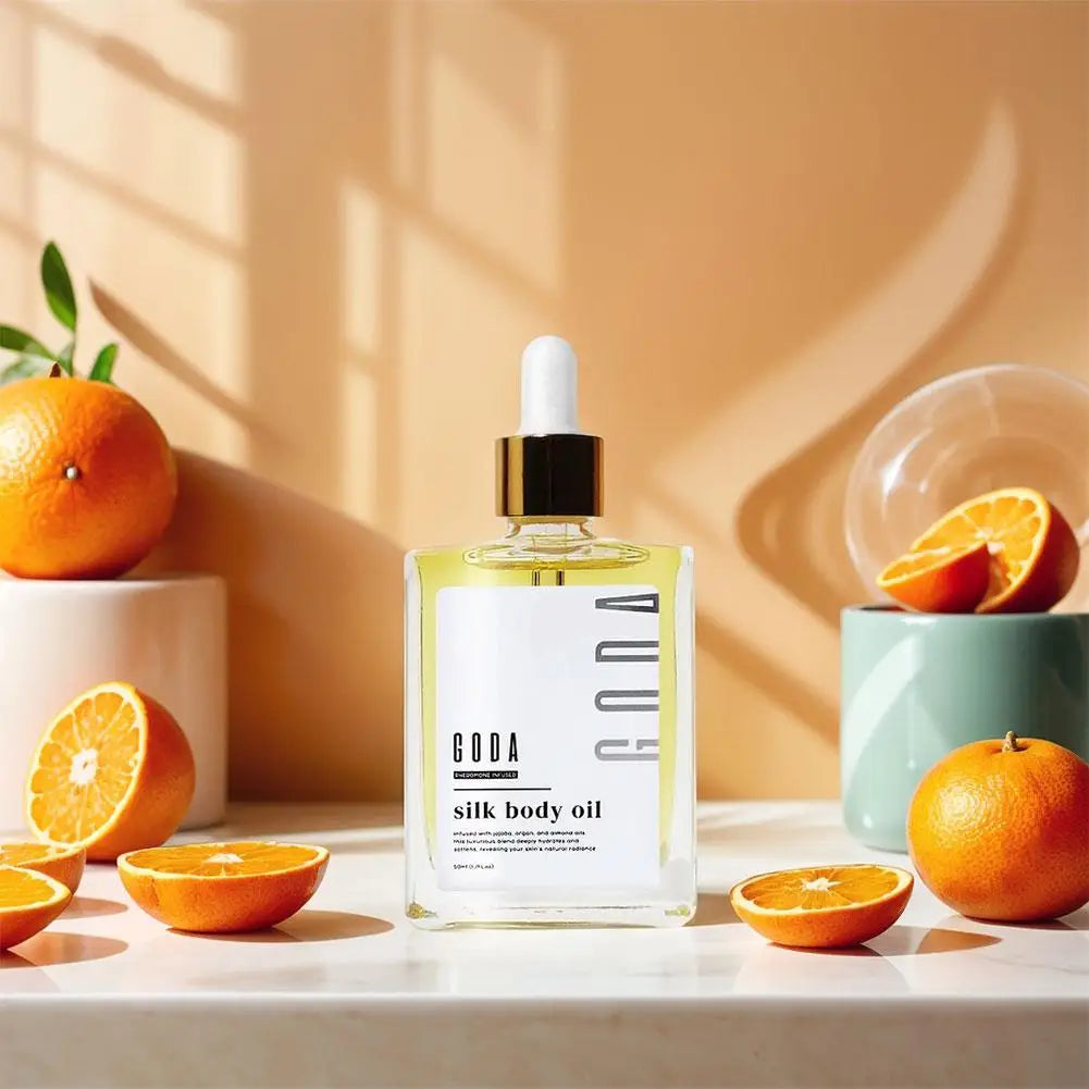 GODA Silk Body Oil Relaxing Body Skin Smoothing Soft Stress Relief Nourishing Brightens Tightens Skincare Deeply Moisturizes