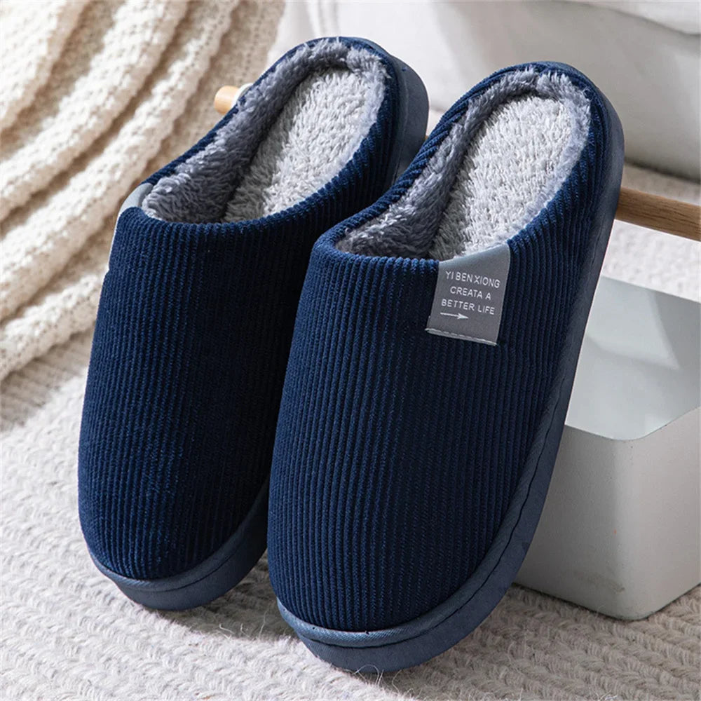 Women Winter Warm Home Slippers Men Indoor Thicken Non-slip Soft Sole Slides Plush Cotton Shoes Ladies Non-slip Couples Slipper
