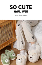 Cute Cozy Cartoon Bear Slippers for Women – Plush Winter Indoor Spa Comfort