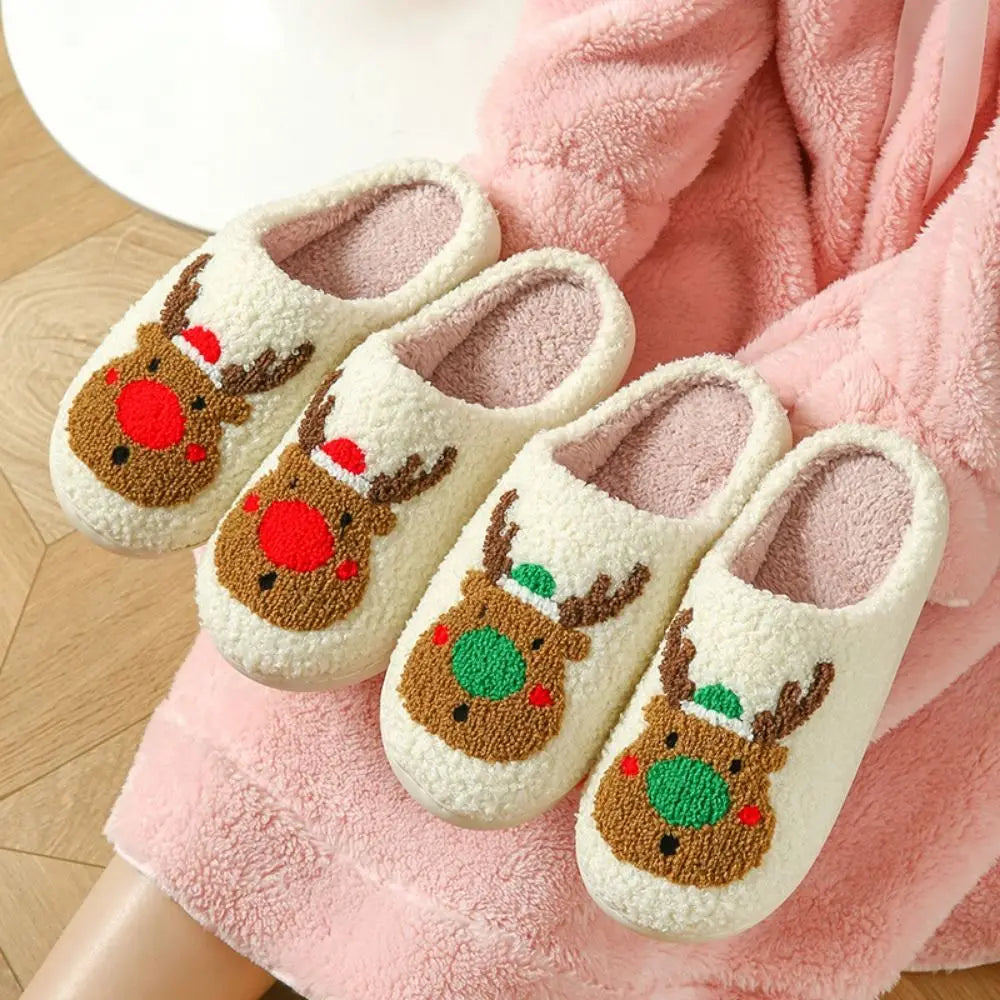 Fashion Cute Christmas Slippers Lovely Warm Warm Plush Slides Comfortable Durable Winter Home Shoes Girls