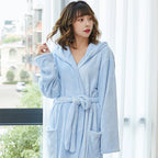 Coral Velvet Bathrobes for Women Long with Hood Autumn Winter Solid Plush Microfiber Bath Robe Sleepwear Home Bathroom Clothes