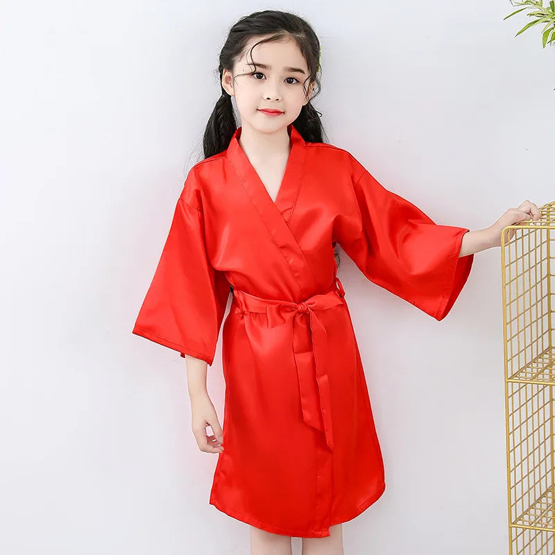 Baby Kids Silk Satin Robe Spring Summer Pajamas Short Bathrobe For Boys Girls Home Clothes Children Wedding Kimono Party Gifts