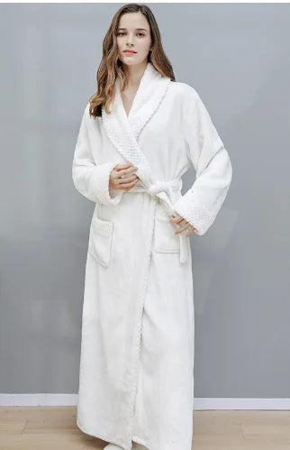 Women Men Flannel Bath Robe Sleepwear 2022 Autumn Winter Extra Long Home Dressing Gown Plush Couple Bathrobe Thick Warm Robes