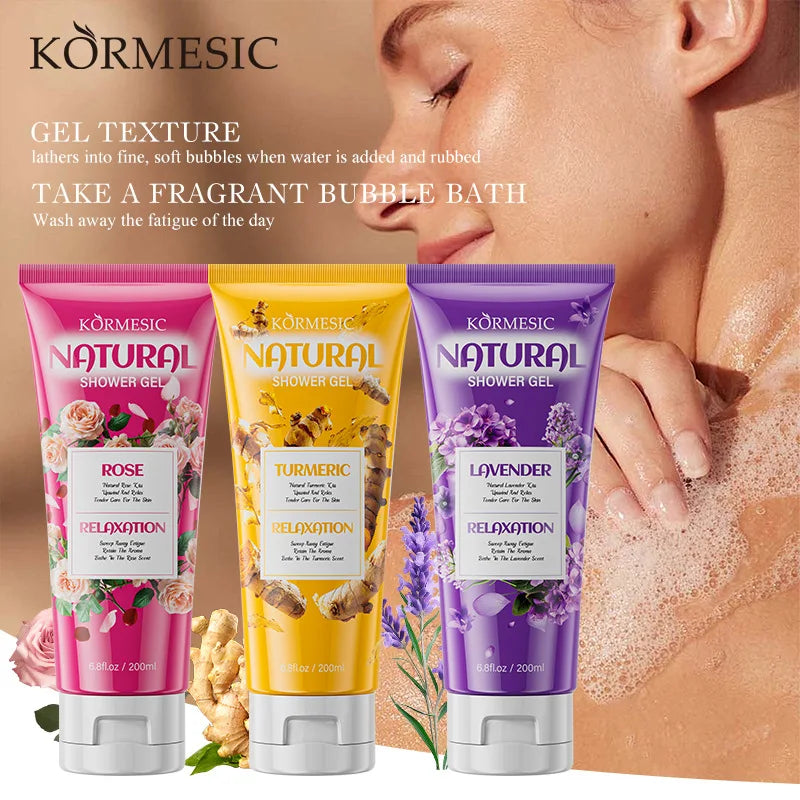 200ml KORMESIC Soothing Turmeric Body Wash Shower Rose Bath Gel Lotion Skin Beautifying Whitening Delicate Care Cream