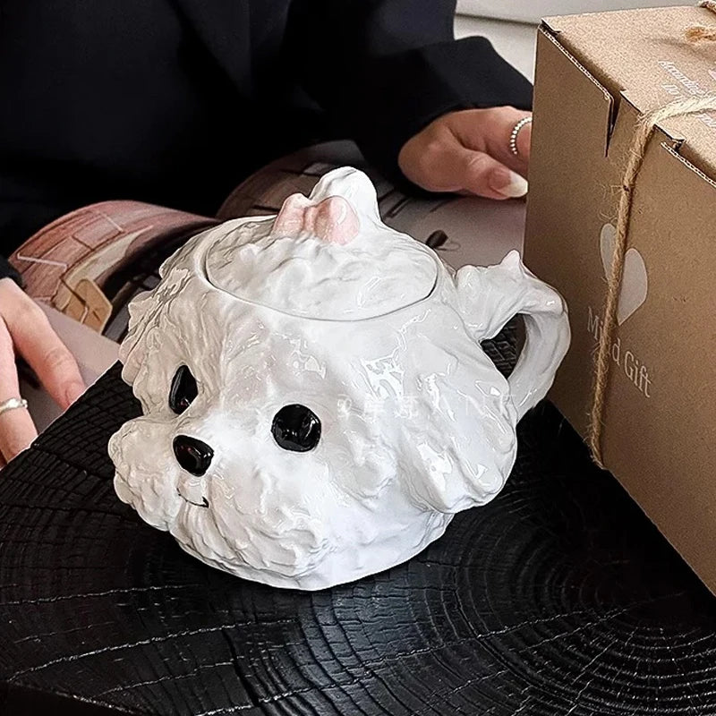 Cute Teddy Dog Shaped Mug European Ceramic Cup&saucer Dining Table Coffee Cup Cloud Puppy Afternoon Tea Milk Tea Mugs Drinkware