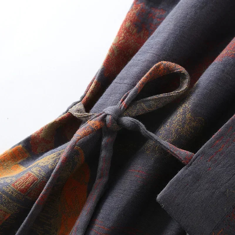 Roomwear Cotton Kimono Pajamas Robes for Spring Jacquard Printed Home Men's Clothing Medium Length Oversized Breathable Bathrobe