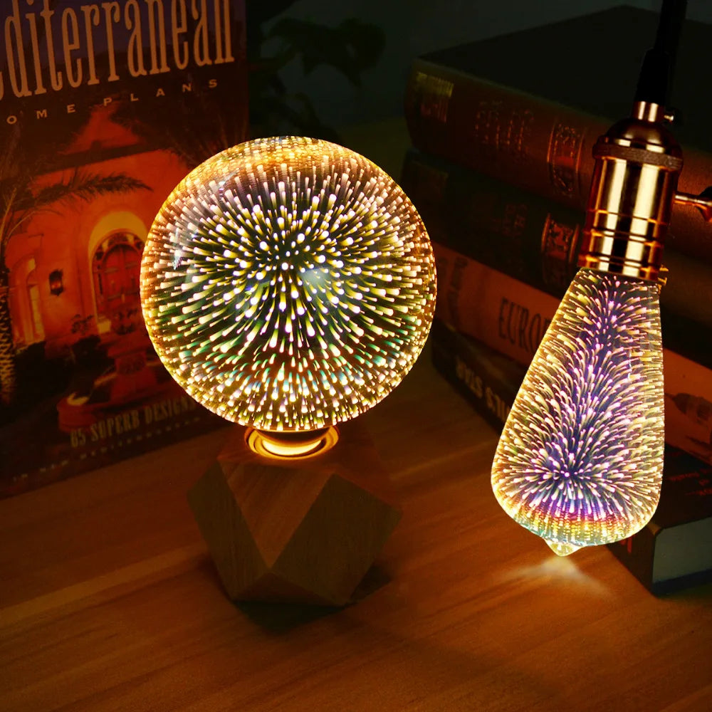 LED 3D Light Vintage Bulbs Colorful Fireworks Effect 3D Lamp Table Lamps 110V - 240V Home Bar Night Light Birthdays Decoration