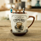 European Light Luxury Ceramic Coffee Cups High Value Vintage Large Capacity Latte Mug With Lid Spoon Home Water Cups Drinkware