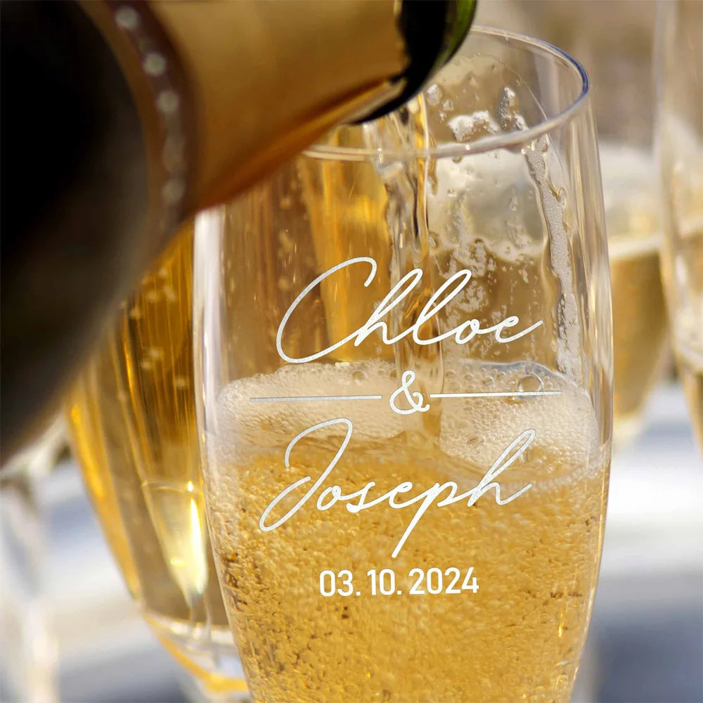 Champagne Flutes Personalized,Wedding Champagne Flutes, Engraved Custom Wedding Toasting Glasses,Bride & Groom Champagne Glasses