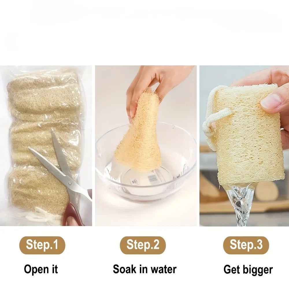 5Pcs Natural Loofah Dishcloth - High Quality Fiber Kitchen and Bathroom Cleaning Sponge, Ideal for Exfoliating and Removing Stai