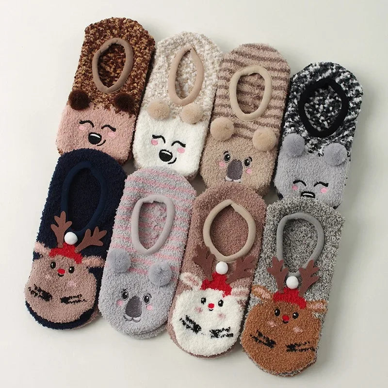 Fall/Winter Floor Socks Warm Non-slip Stockings Indoor Yoga Socks Low Calf Slipper Women Cute Hedgehog Home Hosiery Xmas Gifts