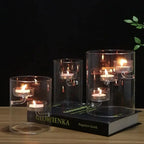 Glass Candle Holder Cylinder Hurricane Candleholder Artistic Tealight Containers for Wedding Party Desktop Room Home Decorations