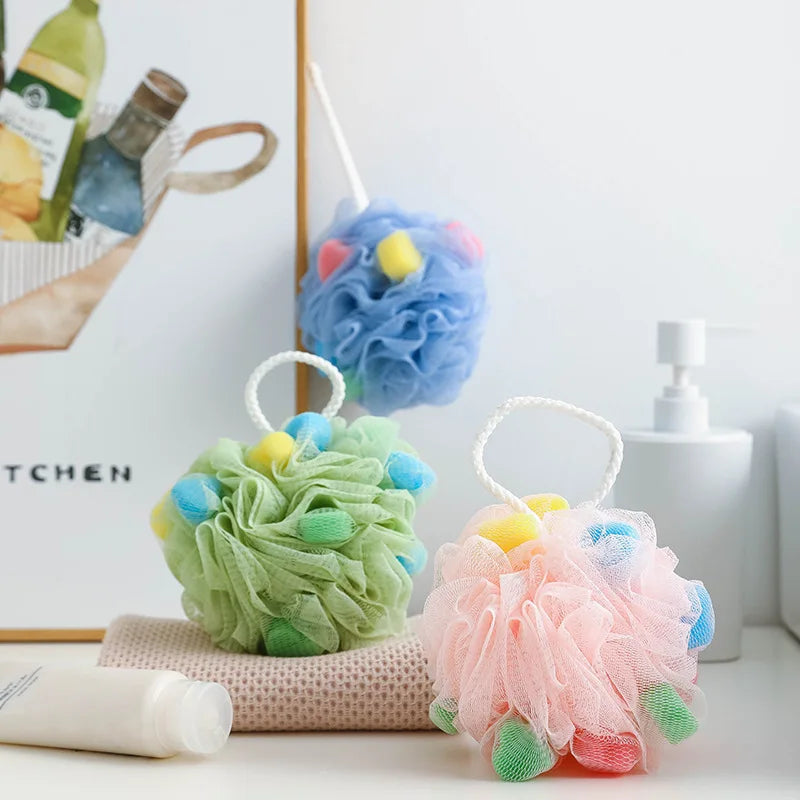 1pc Soft Bath Scrub Bath Ball Body Clean Bath Puff Bathroom Supplies Flower Shape Scrubbing Bubble Shower Mesh Sponge Back Brush