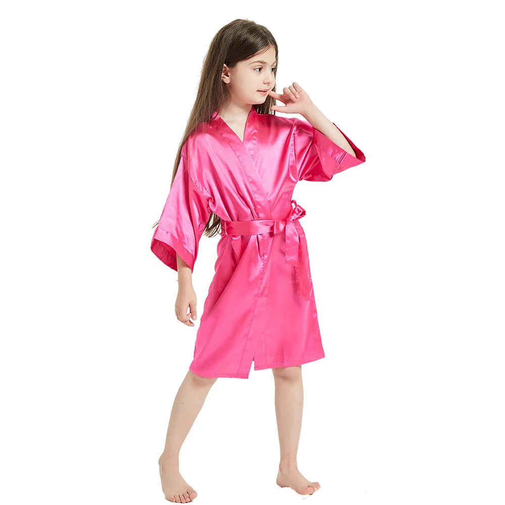 White Satin Silk Spa Bath Robes for Little Girls Kids Baby 2 to 3 4 5 6 7 8 9 10 11 12 13 14 Years Red Blue Children Robe Sleep