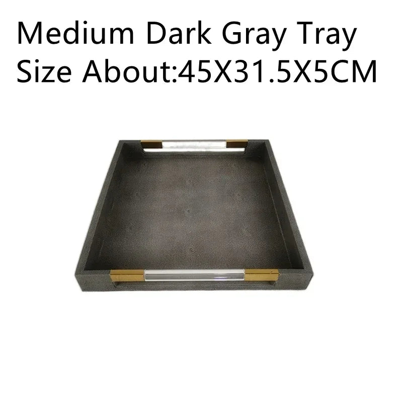 Metal Tray Leather Acrylic Gary Rectangular Jewelry Display Serving Plate Storage Decoration Home Kitchen Organizer Supplies
