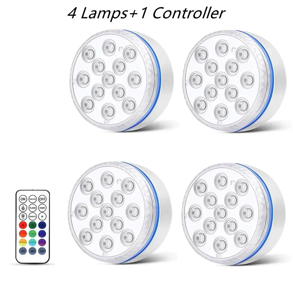 Updated Submersible 13LED Underwater Light with Remote Control Underwater Pool Light IP68 Bright Lamp RGB for Pond/Pool/Aquarium