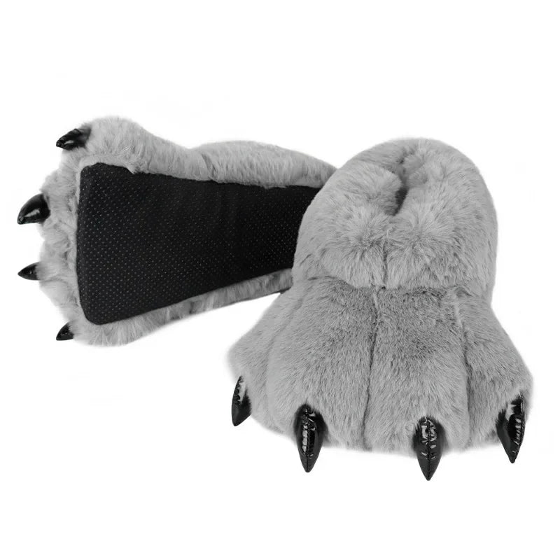 1 Pair Furry Animal Claw Paw Slippers Adults Unisex Cozy Plush Slippers Fun Costume House Footwear Novelty Bear Paw Lolita Shoes