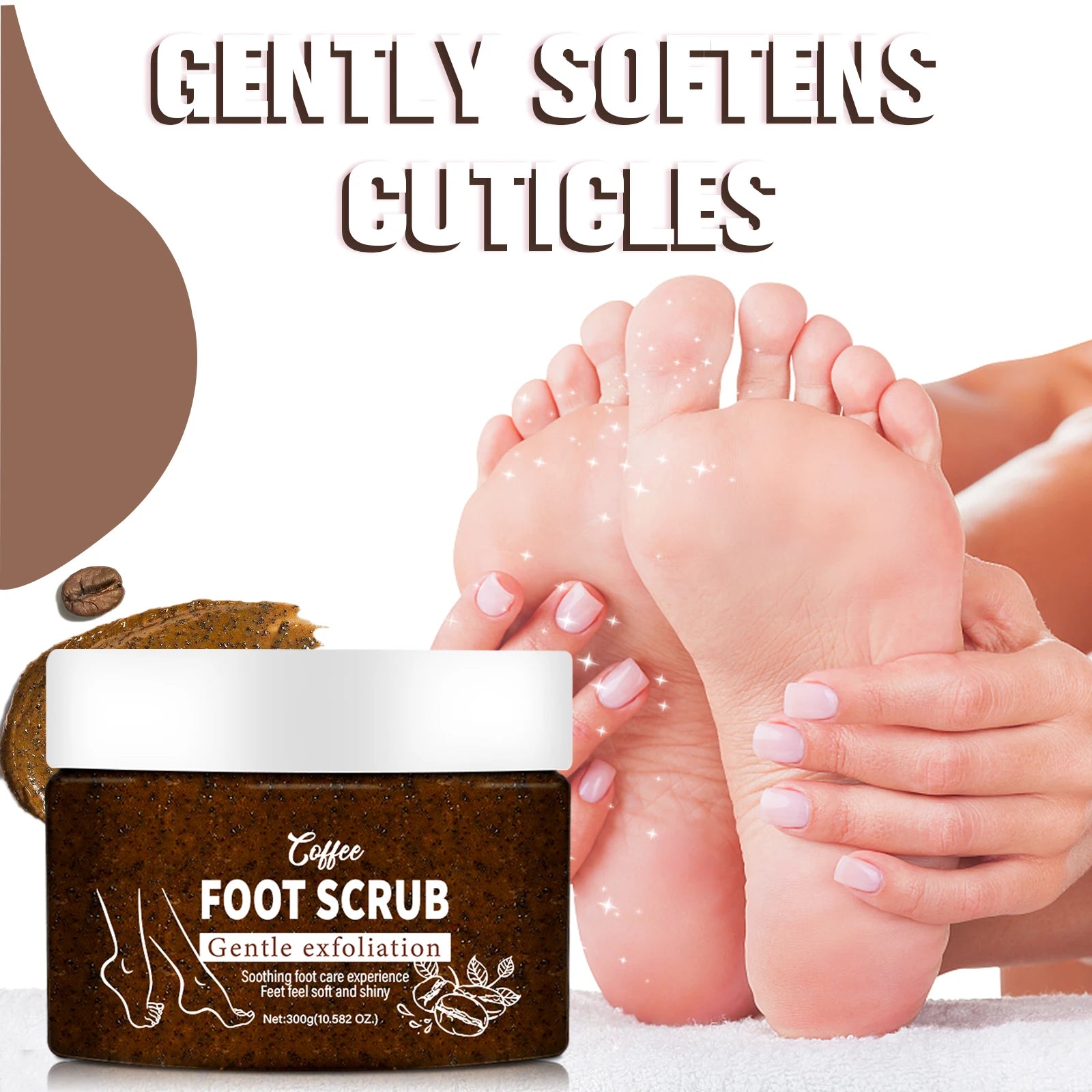 300g Coffee Foot Scrub - Gentle Exfoliating & Moisturizing, Softens Cuticles, Removes Dead Skin, Leaves Feet Soft & Glowing