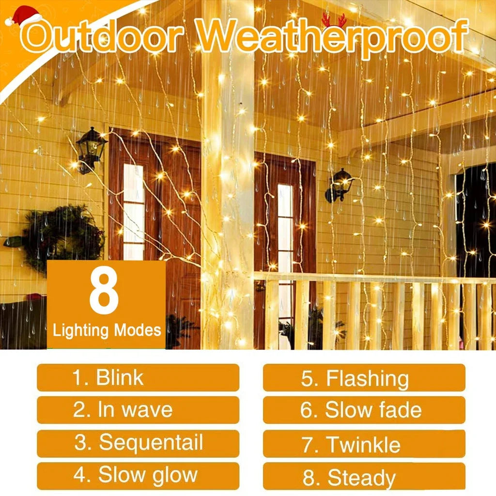 LED Fairy String Lights Outdoor Waterproof Waterfall Street Garland Curtain Lights For Patio Christmas Wedding Party Decoration