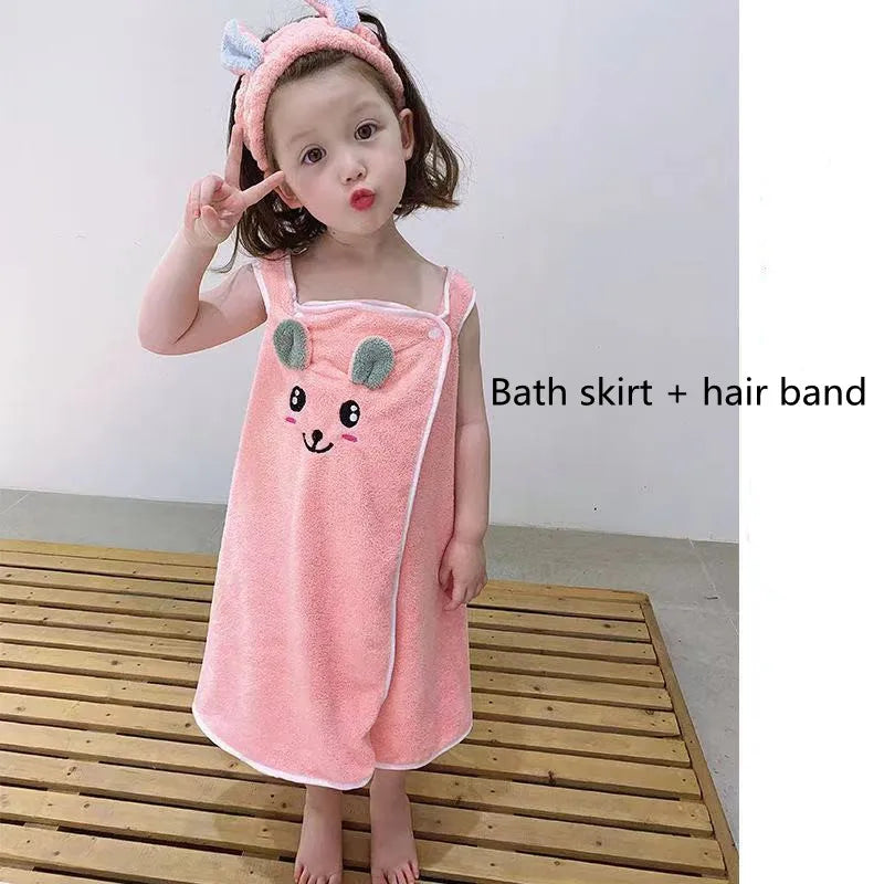 Children's bathrobe super absorbent bath towel soft and lint-free wrap-around bath dress for girls 3-15 years old