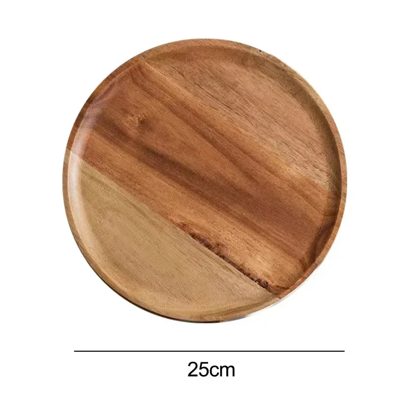Wooden Round Storage tray 15/20/25cm Retro Serving Platter Pizza Salad Plate Fruit Dessert Tray Bread Cake Snacks Dish Tea tray