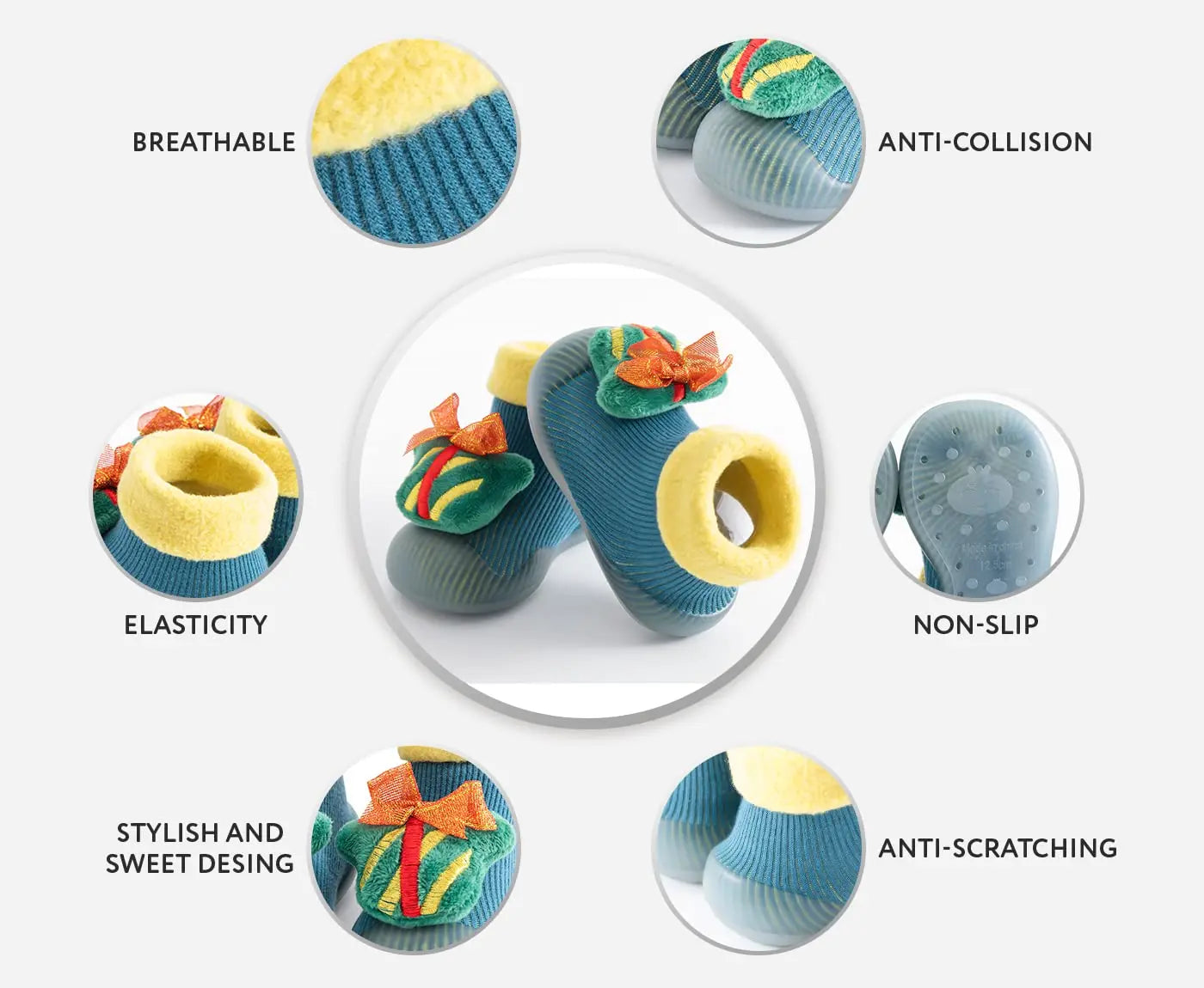 Baby Christmas Sock Shoes Boys Girls First Walking Shoes Non-Slip Slippers Soft Sole Sneakers Toddler Infant Babygirl gift ﻿