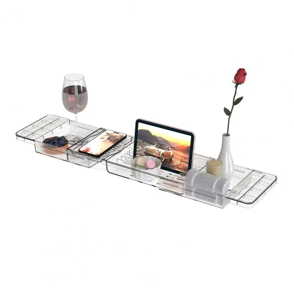 Tub Tray with Handles Luxury Spa Bathtub Caddy Tray with Retractable Design for Phone Tablet Wine Cup Organization Transparent