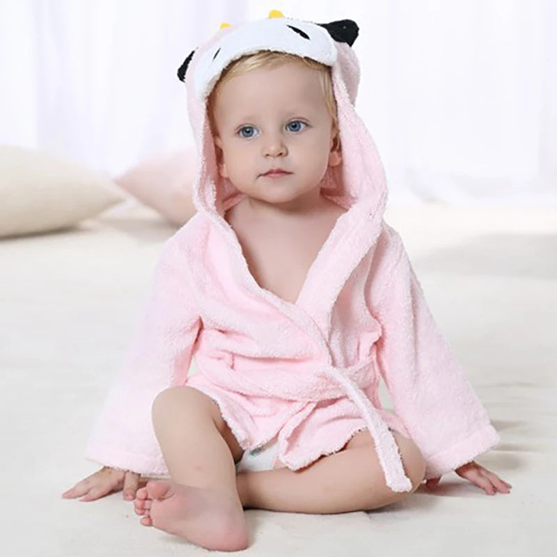 0-2Y Cotton Kids Robes Newborn Bath Towel Hood Cartoon Fashion Sleepwear Girls Boys Bathrobe For Children Baby Receiving Blanket