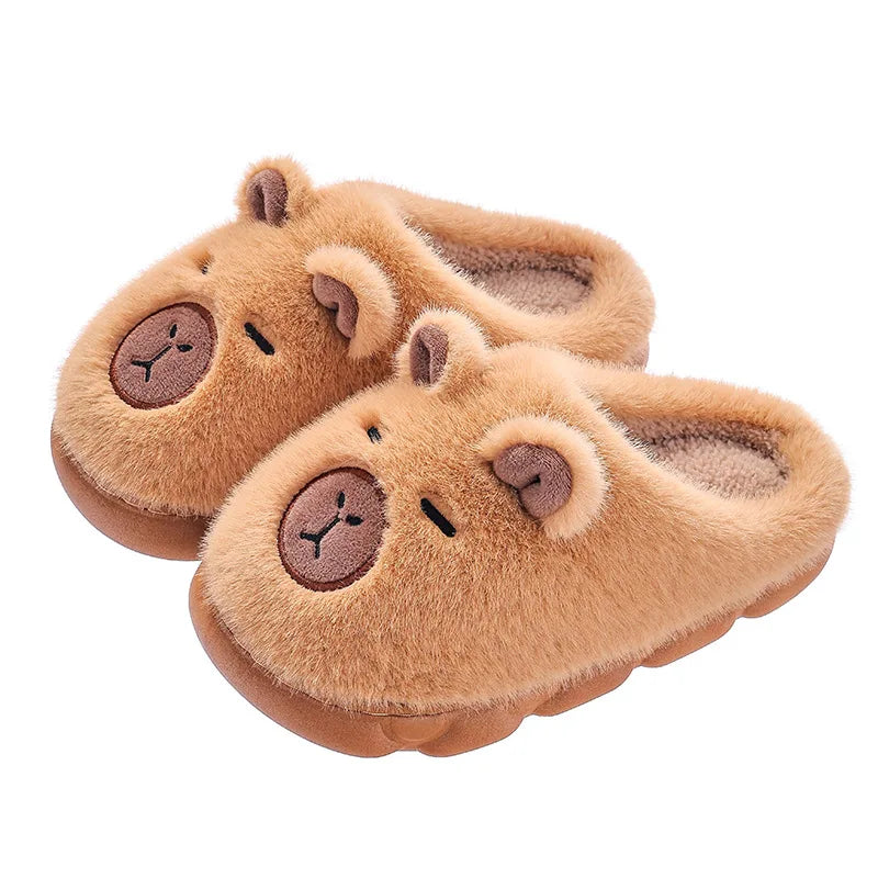 Winter Home Slippers for Couples Warm Plush Neutral Cartoon Cow Indoor Anti Slip Comfortable Cotton Slippers for Men and Women