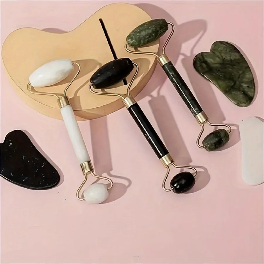 3 Pieces Beauty Tools Set with Gift Box Jade Roller Spa Headband and Gua Sha Board Girls Beauty Gift