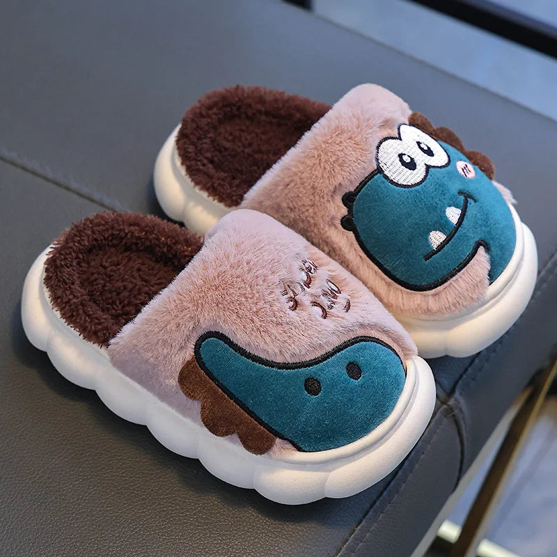 Cozy & Cute Dinosaur Winter Slippers for Kids – Unisex House Shoes