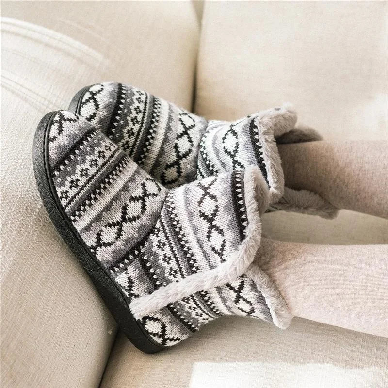 Slippers Booties for Women Men Plush Knitted House Shoes Boots Ladies Indoor Outdoor