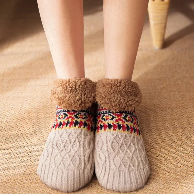 Indoor Winter Slippers Socks Men's Floor Socks Adult Home Bedroom Sleeping Socks Non-slip Knitted Plus Fleece Warm Carpet Sox