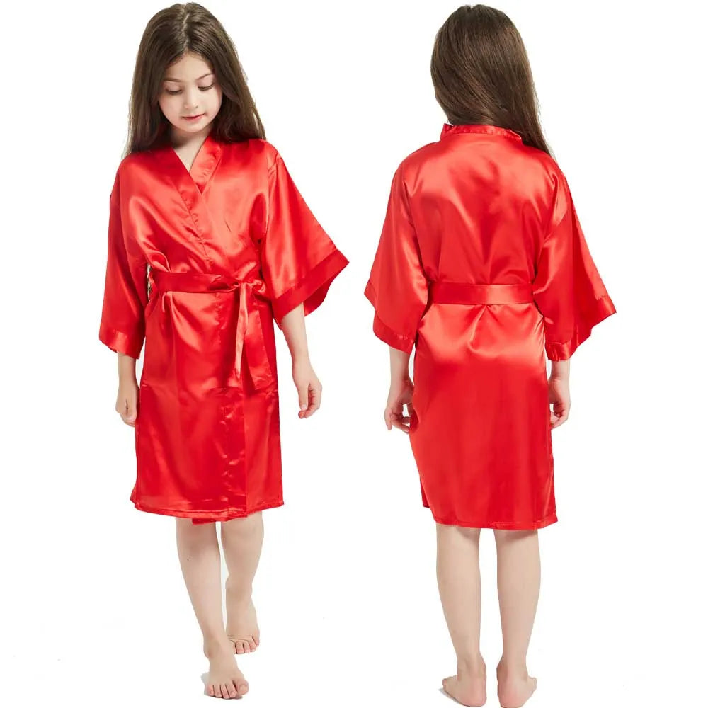 Kimono Girls Kids Bathrobe For Girls Toddle Baby Girls Silk Satin Bathrobe Pink Wedding Party Robes Spa Bathrobe Bridemaid Gowns