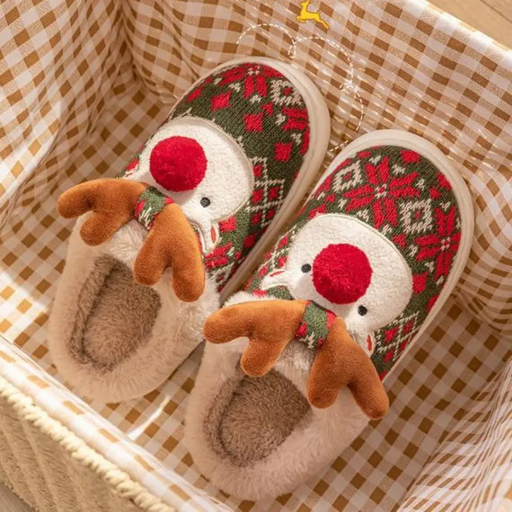 Casual Cute Cartoon Elk Slippers Lovely Soft Christmas Slippers Warm Comfortable Bedroom Shoes Men
