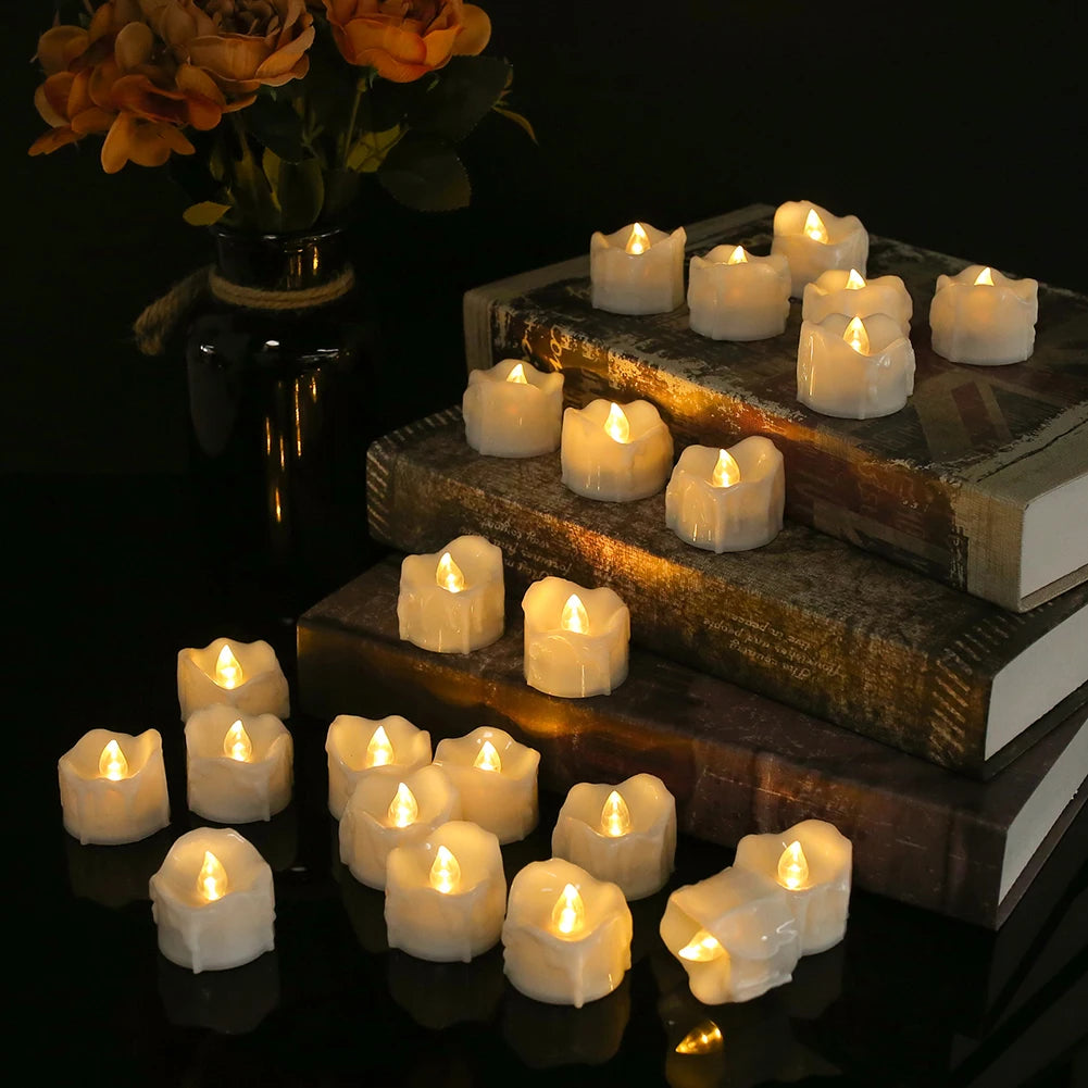 LED Tealight Candles Battery Operated Flameless Flickering Electric Dripping Wax Votive Candlesfor Christmas Halloween Decor