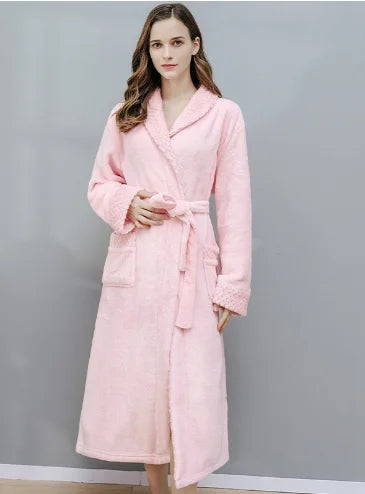 Women Men Flannel Bath Robe Sleepwear 2022 Autumn Winter Extra Long Home Dressing Gown Plush Couple Bathrobe Thick Warm Robes
